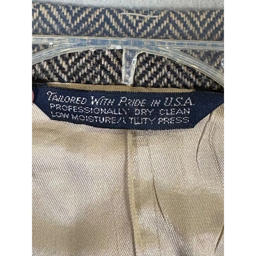 Vtg Lands End Blazer Mens 44S Brown Herringbone Wool Lambswool Made In USA